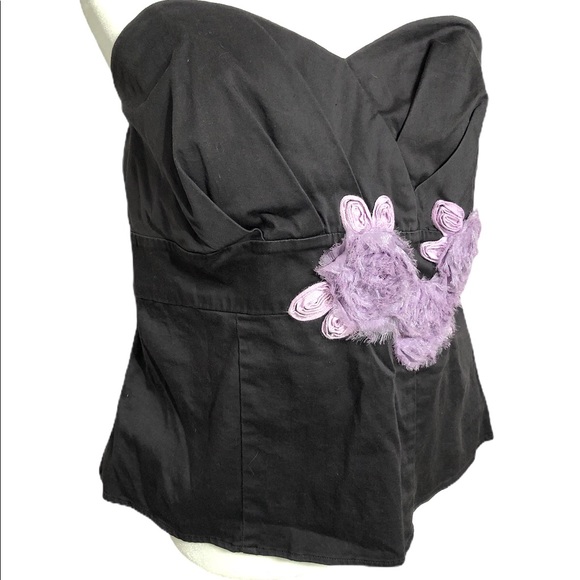 Torrid Gray Strapless Top Floral Accent Plus Sz 1 - Picture 2 of 8